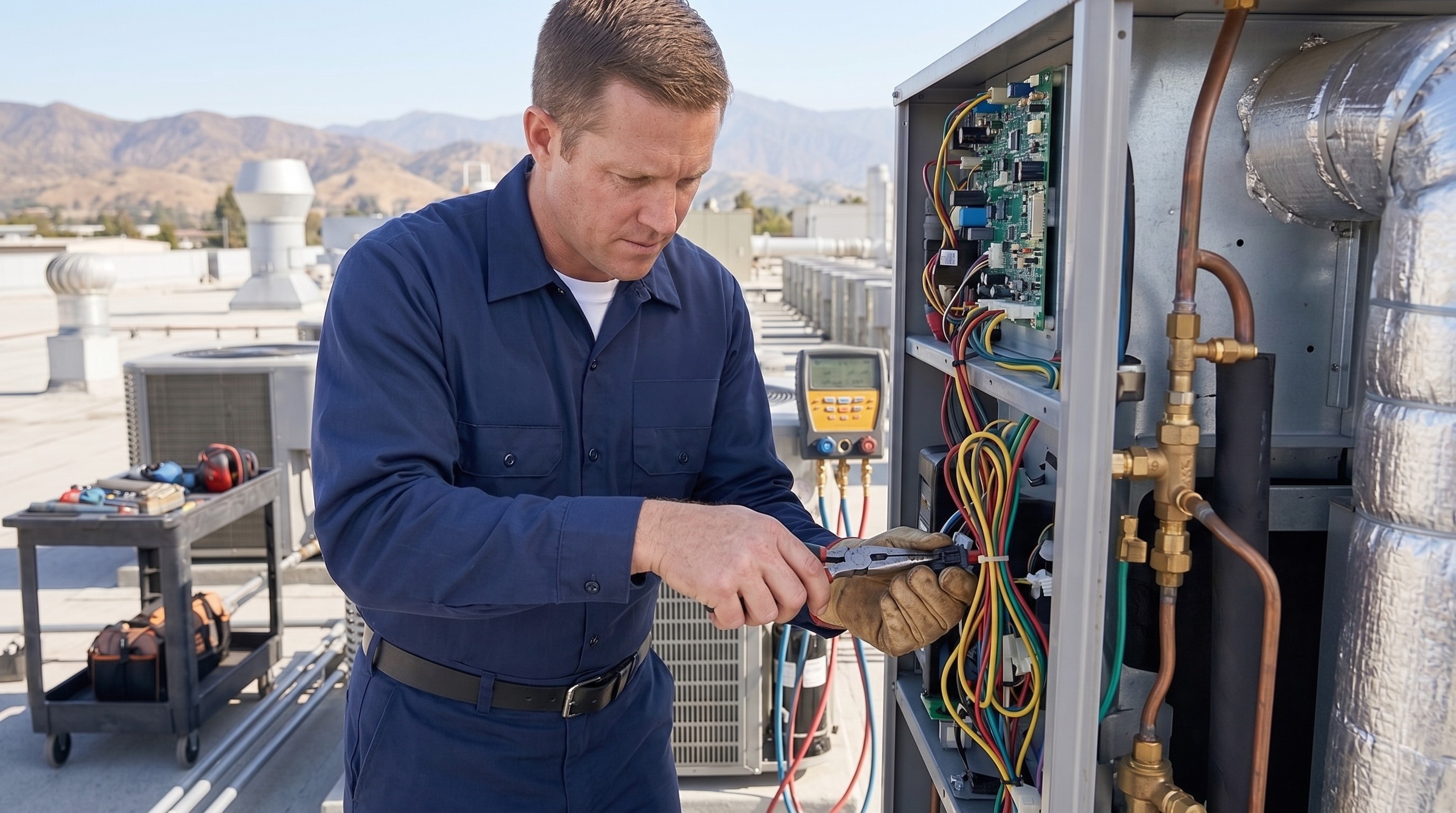 Commercial HVAC technician electrical diagnostics