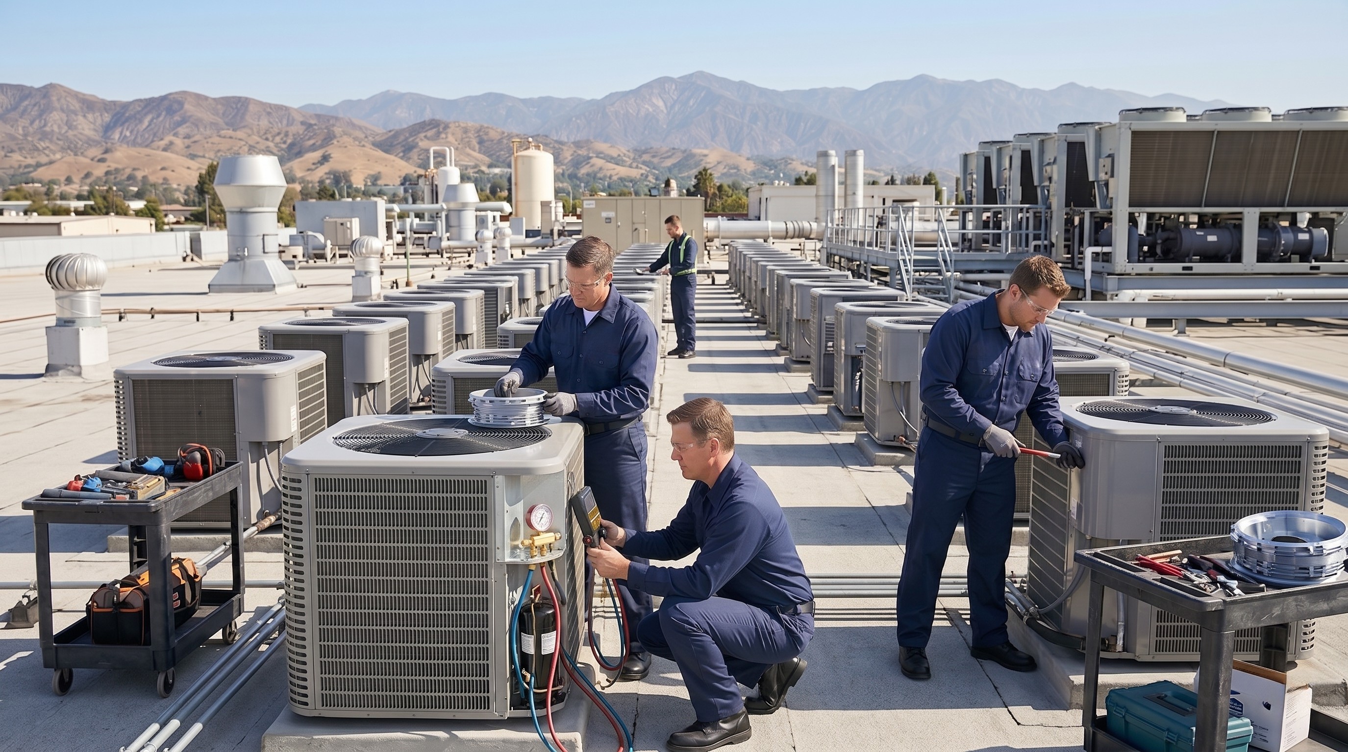 Commercial HVAC rooftop maintenance team